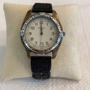 Fossil Black Silver Vintage Water Resistant Watch Original Woven Leather Strap